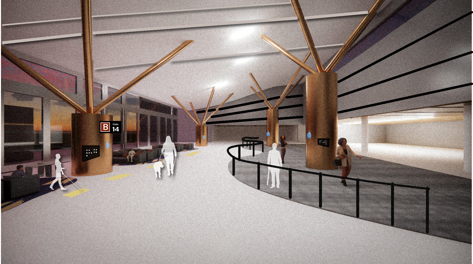Departure lounge — acoustic and tactile differentiation