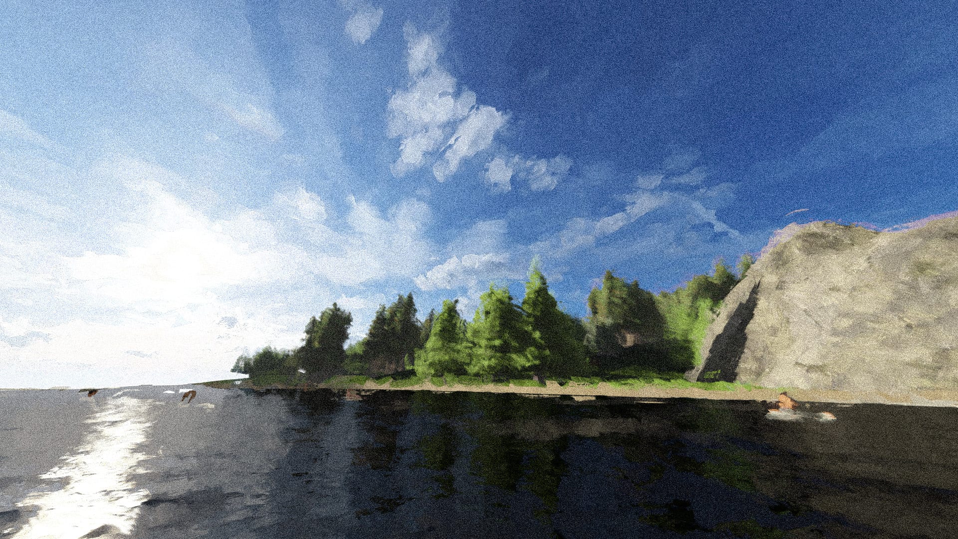Node 01 — quarry edge and water's surface