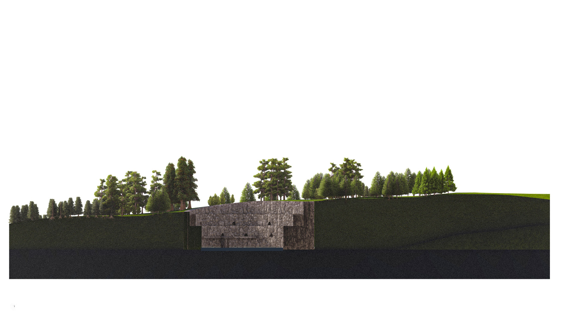 Site section — front, the buried memorial chamber
