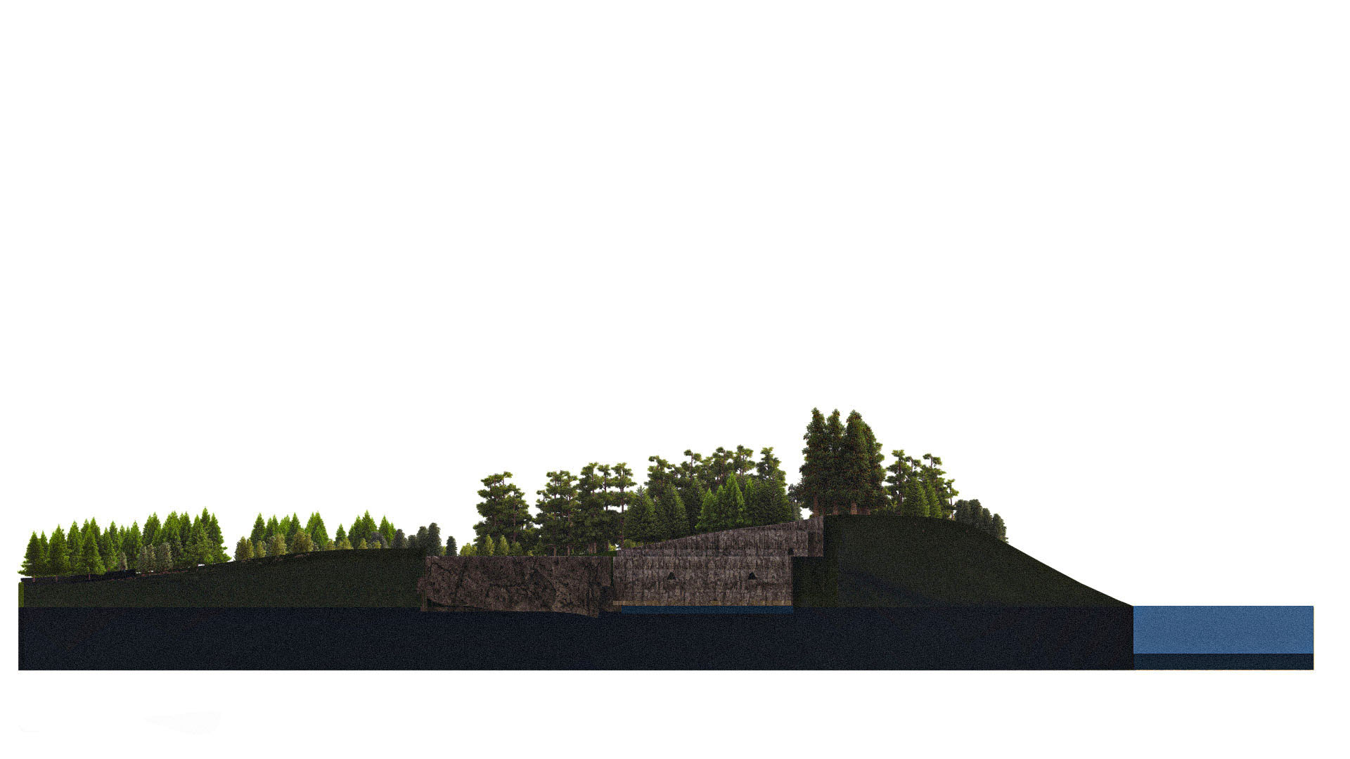 Site section — right, chamber meets the water's edge